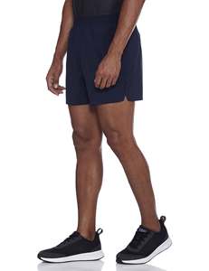 Men's Navy <b>Blue</b> <b>Canvas</b> Quick Dry Digital Printing Front Logo Knitted Shorts Elastic Waist Mid Length Casual Style Solid Color - Product Image 5