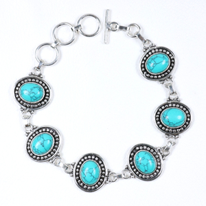 Wholesale Vintage Style Turquoise Gemstone Oval Link <b>Bracelet</b> 925 Sterling Silver Plated Toggle Clasp Handcrafted <b>Boho</b> Jewelry - Product Image 6