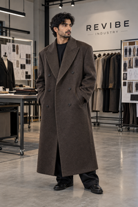 Manteau long en laine surdimensionné pour homme, marron anthracite, double boutonnage, manteau d'hiver épais de qualité supérieure - Product Image 5