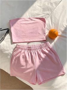 Ensemble décontracté d'été deux pièces pour femme : haut bustier sans manches uni respirant en polyester/coton et pantalon palazzo - Product Image 2