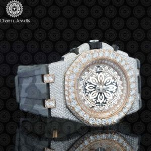 Montre de luxe pour homme Charm Jewells en acier inoxydable, boîtier de 40 mm, mouvement mécanique, accents de diamants, bracelet en cuir, étanche 10 bars - Product Image 2
