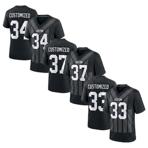 Custom Men's <b>Black</b> Gray <b>White</b> American <b>Football</b> Jersey Short Sleeve V-Neck Breathable Mesh Printed Polyester Striped Design - Product Image 1