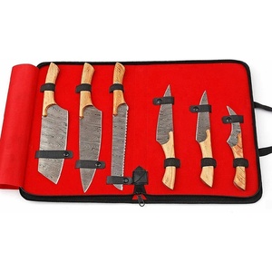 Juego de Cuchillos de Chef Profesionales de Acero de Damasco Hechos a Mano por Ahmad Fabric, 6 Piezas, Mango de Madera, Funda de Cuero, Diseño Moderno, Personalizable - Product Image 3