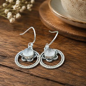 Pendientes Colgantes de Cuarzo Rosa Natural OEM con Halo, Plata de Ley 925, Pendientes Colgantes Circulares Artesanales, Proveedor Mayorista de Joyería para Ella y Mamá - Product Image 4