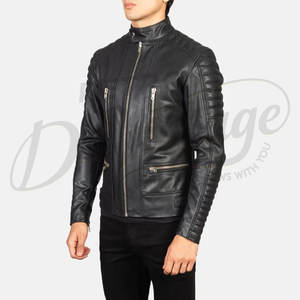Chaqueta de Motociclista de Cuero Genuino Negro para Hombre, Premium, con Múltiples Cierres, Corte Ajustado, Chaqueta de Motociclista con Hombros Acolchados, Ropa Exterior Informal - Product Image 5