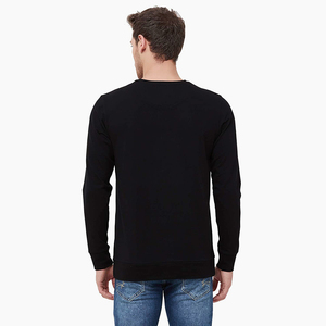 Pull en tricot à col rond à manches longues pour homme, noir, coupe classique, vêtements décontractés, 100% coton, couleur unie, design col rond - Product Image 2