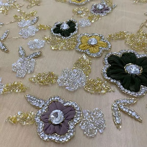 Tela de Tul con Bordado de Cuentas, Lentejuelas Doradas Champán Brillantes para Vestido de Noche, Material Elegante para Vestido de Gala - Product Image 1