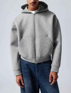 Sudadera con Capucha y Cierre de Cremallera para Hombre, Talla Grande, Color Gris, 100% Algodón, Felpa Francesa, Estilo Casual para Otoño - Product Image 3