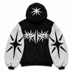 Sweat à capuche zippé Y2K personnalisé avec motif étoile, broderie appliquée premium, coupe oversize, streetwear bicolore 100% coton, marque privée - Product Image 2