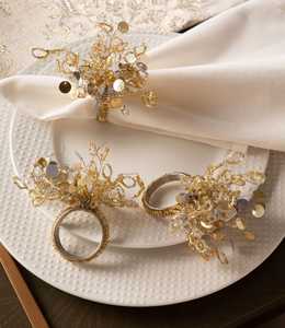 Anneaux de serviette modernes en organza transparent avec perles florales et fil doré, durables, écologiques, largeur personnalisable, pour table de mariage - Product Image 4