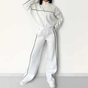 High Quality French Terry Zipper Fashion Hoodie Set Custom logo Applique Embroidery Cut Hoodie Sweatpants <b>Jogging</b> <b>Suit</b> for Women - Product Image 4