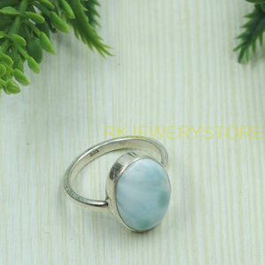 Natural Larimar Gemstone <b>Ring</b> Handmade Silver Plated <b>Statement</b> <b>Ring</b> Oval Cabochon Healing Crystal Jewelry Gift Women Unisex Him - Product Image 2