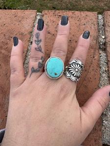 Handcrafted Round Kingman <b>Turquoise</b> <b>Ring</b> Sterling Silver Boho Southwestern Statement Jewelry Artisan Gemstone Gift for Her - Product Image 5