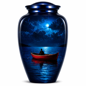 Beautiful Nature Blue Ocean Boat Sticker with Enamel <b>Memorial</b> Cremation Urn for Adults Human Funeral Ashes - Product Image 1