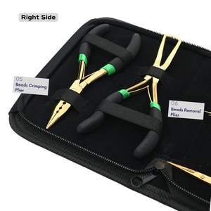 Kit d'outils tout-en-un pour extensions de cheveux noirs, comprenant des pinces pour extensions adhésives, un outil de retrait de perles, des pinces pour extensions de cheveux, des aiguilles courbées et des ciseaux - Product Image 4