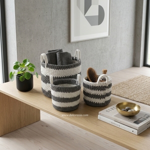 Ensemble de 3 paniers de rangement en tissu écologiques, motif rayé coloré, design tissé pour la décoration de la maison, rangement multifonctionnel pour vêtements - Product Image 6