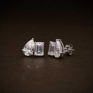 Hot Selling <b>Emerald</b> And Pear Moissanite <b>Stud</b> Toi Et Moi <b>Earrings</b> For Women's 925 Silver Fine Birthday Party Jewelry For Partners - Product Image 2