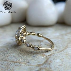 Charm_Jewells Vintage <b>Oval</b> <b>Moissanite</b> <b>Engagement</b> <b>Ring</b> Silver Prong Setting Flower Design IGI Certified 3 GM Women's Jewelry - Product Image 5