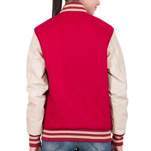 Custom Wholesale Unisex <b>Red</b> <b>Wool</b> Varsity Letterman Jacket with Cream PU Leather Sleeves Vintage High School Baseball Jacket - Product Image 3
