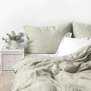 Parure de lit en lin lavé rose et vert uni avec taies d'oreiller, 3 pièces, pour un intérieur simple - Product Image 4