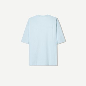 T-shirt homme bleu ciel oversize 100 % coton, coupe droite à épaules tombantes, impression logo personnalisée, streetwear uni, manches chauve-souris - Product Image 6
