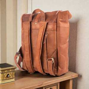 Chic Genuine Leather <b>Roll</b> Top <b>Backpack</b> Genuine Cowhide Leather Fashion Rucksack For Ladies Men Travel Bag LRTB-0119 - Product Image 4