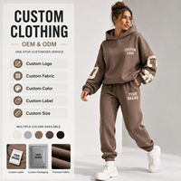 Chicago New York Hooded Sweatshirt Set Unisex Coklat dengan Cetakan Huruf Kasual Panjang Penuh Longgar Cocok untuk Semua Musim