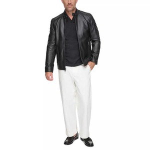 High Quality Casual Style <b>Men's</b> Leather <b>Jacket</b> Good Solid Color <b>Canvas</b> <b>Jacket</b> with Stand Collar Stylish <b>jacket</b> <b>for</b> <b>men</b> - Product Image 2