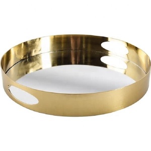 Geometric Glass Crystal Decorative Tray Gold Plated <b>Mirror</b> Surface Glam Style Single Piece - Product Image 3