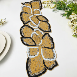 Modern Beaded Handmade Embroidered Floral Custom Length <b>Table</b> <b>Runner</b> Placemat Factory - Product Image 2
