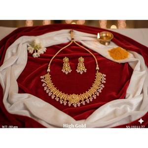 Conjunto de Collar Clásico con Acabado Dorado, Joyería Étnica Elegante para Novias, Conjunto de Collar Tradicional para Bodas, para Fiestas y Eventos - Product Image 2