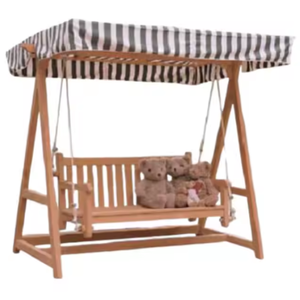 Columpio de jardín de madera moderno y sencillo para 2 personas, para uso en exteriores, con un toldo que proporciona una sombra fresca gracias a su techo de tela. - Product Image 3