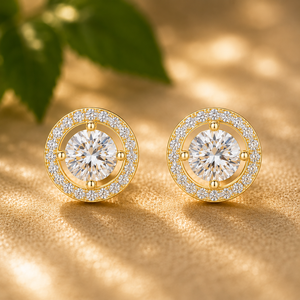 Boucles d'oreilles clous en diamant de laboratoire rond halo, certifiées IGI, en or massif, fabricant de bijoux OEM ODM - Product Image 1