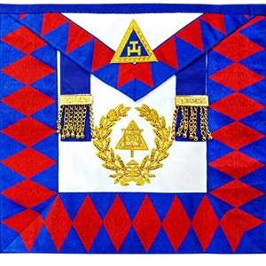 Delantal Masónico del Capítulo Arco Real, Adorno Bordado Azul y Rojo, Cadena Dorada, Hecho a Medida, Artesanal, Proveedor de Artículos Ceremoniales - Product Image 4