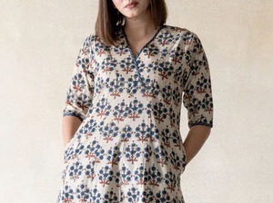 <b>Women</b> Floral Printed Cotton <b>Kurta</b> Trousers Set Regular Fit Knee Length Casual Wear Quick Dry Traditional India Pakistan Design - Product Image 6