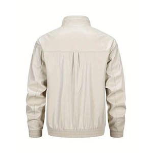 เสื้อแจ็คเก็ตบอมเบอร์หนังแท้สีเบจสำหรับผู้ชาย คอตั้ง ปิดด้วยซิป สไตล์วินเทจ ลายนูน แต่งผ้าแบบแพทช์เวิร์ค เหมาะสำหรับใส่ในฤดูใบไม้ผลิ - Product Image 2
