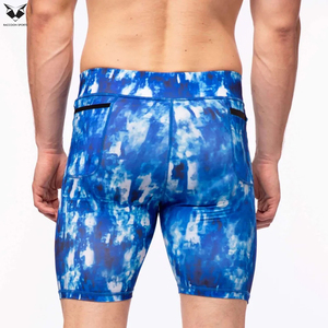 Blue Color Printed Design OEM Services Seamless Quick-Dry <b>High</b> Elasticity Cycling And Running Wear Men Compression Shorts - Product Image 5