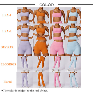 Conjunto de Yoga de 2 Piezas para Mujer, Leggings de Cintura Alta con Corte Acampanado, Sujetador Deportivo Cruzado, Color Sólido, Ropa Deportiva Elástica sin Costuras - Product Image 2