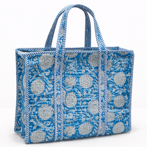 Sac fourre-tout en coton matelassé à motif floral turquoise fait main, imprimé indien ethnique de qualité supérieure, grande capacité, sac à main pour femme - Product Image 1