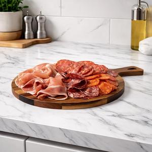 Tabla de Cortar de Madera de Acacia, Diseño Redondo con Asa, Gruesa y Duradera, Segura para Cuchillos, Perfecta para Cortar, Servir y Estilo de Cocina - Product Image 4