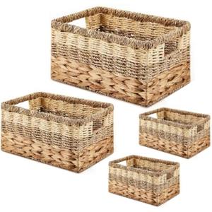 Juego de 4 cestas tejidas de jacinto de agua y algas marinas con asas, cestas de almacenamiento hechas a mano, venta al por mayor, ecológicas, hechas en Vietnam - Product Image 2