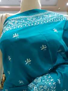 Blaue Kantha-Gestickte Seidensaree aus Bangalore, ASHMITA'S KOLLEKTION, Bodenlange Traditionelle Ausführung, Schnelltrocknend & Knitterfrei - Product Image 5