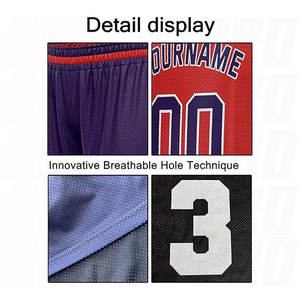 Ensemble d'uniformes de basketball personnalisés pour hommes et jeunes, impression du nom, du numéro et du logo de l'équipe, maillot et short de basketball bleu marine et rouge - Product Image 4