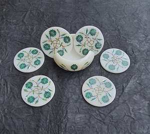 Taj White Marble Inlay <b>Crystal</b> Tea Coaster Set Decorative Kitchen Show Coasters Gift Set - Product Image 4