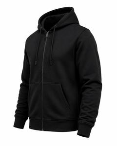 Sweat-shirt à capuche zippé pour homme, noir, manches raglan, poches, style streetwear décontracté, coupe classique, tissu polaire, 100% coton, vêtements d'hiver - Product Image 2