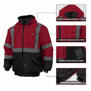 Chaqueta de Seguridad de Alta Visibilidad Personalizada con Bandas Reflectantes, Forro Polar, Capucha Desmontable, Ropa de Trabajo de Invierno para Trabajadores de Almacén - Product Image 3