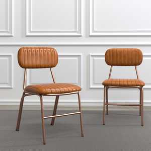 Chaises de salle à manger marron prêtes à l'exportation, lot de 2, avec revêtement en cuir et structure métallique pour un soutien confortable de la posture pendant les repas - Product Image 4