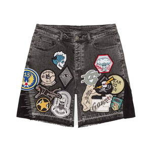 <b>Custom</b> Graphic Embroidery Denim Jorts Men Y2K Baggy Shorts Stone Washed Streetwear Wide Leg <b>Balloon</b> Hip Hop Jean Shorts - Product Image 1