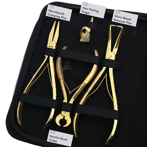 Gold Hair Extension tools Accessories Set featuring Stainless Steel <b>Tape</b> In Plier Bead Remover Fusion Bond Cutter Rat Tail Comb - Product Image 3