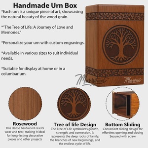 Urna de madera artesanal para cenizas con diseño del Árbol de la Vida para cenizas humanas, tamaño mediano, caja de urna de 9x5.5. - Product Image 4